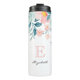 Pink & Green Floral Border Thermal Tumbler