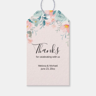 Pink & Green Floral Border Wedding Thank You Gift Tags