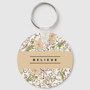 Pink Green Floral Botanical Pattern Key Ring