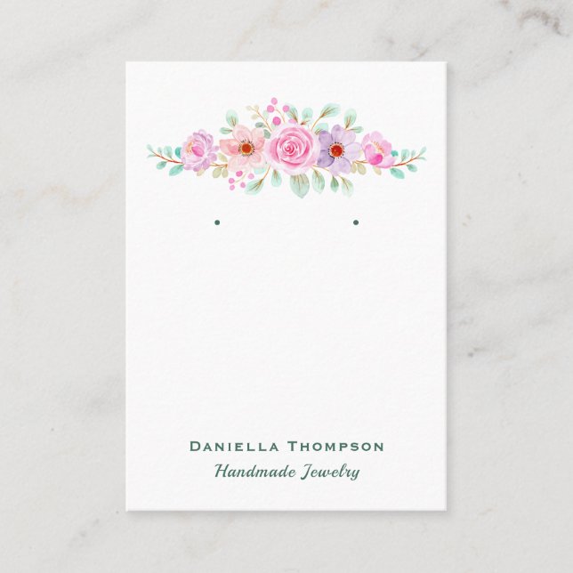 Pink Green Floral Boutique Jewellery Earring Displ Business Card (Front)