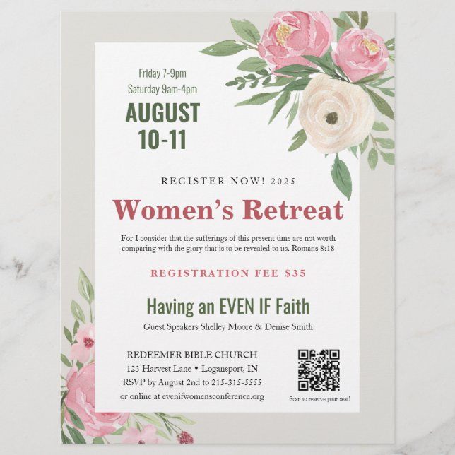 Pink Green Floral Church Women's Retreat Flyer (Front)