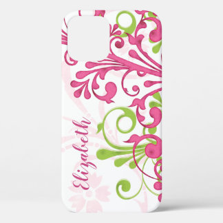Pink Green Floral Custom Name iPod Touch Case