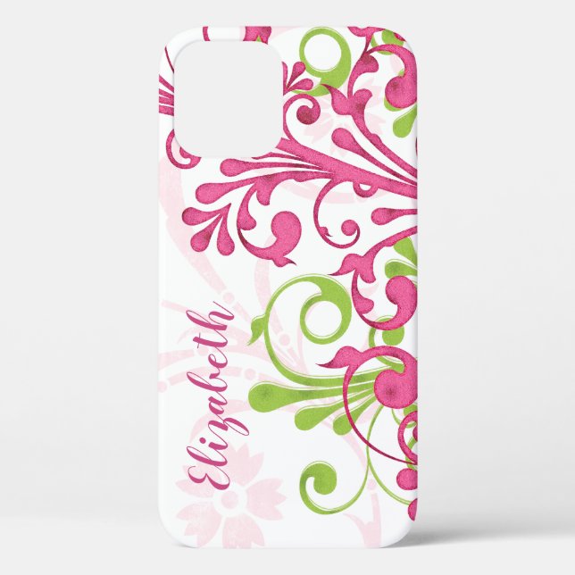 Pink Green Floral Custom Name iPod Touch Case (Back)