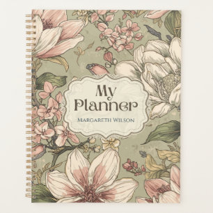 Pink Green Floral Daily Planner Student Notebook