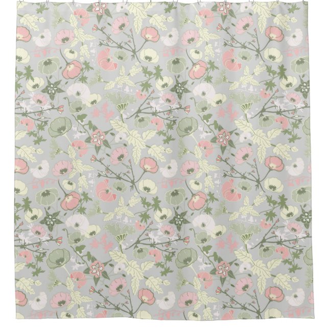 Pink Green Floral Flower Girl Pattern Shower Curtain (Front)