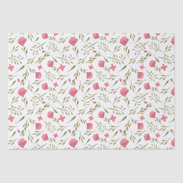 Pink Green Floral Flowers Decoupage Tissue Paper (Front)