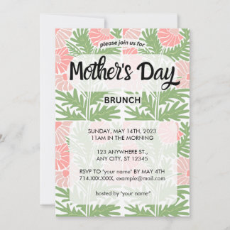 Pink & Green Floral Mother's Day Brunch Invitation