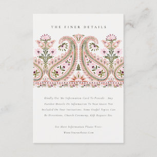 Pink Green Floral Paisley Motif Wedding Details Enclosure Card