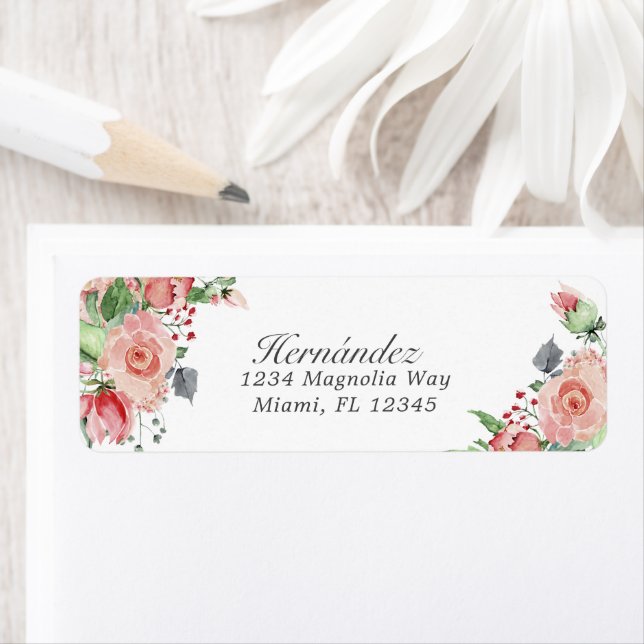 Pink & Green Floral Quinceañera Return Address Label (Insitu)