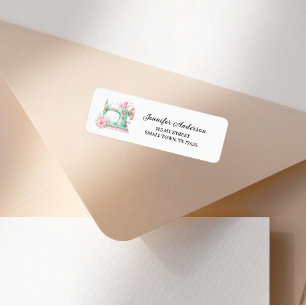Pink Green Floral Sewing Machine Address Label Return Address Label