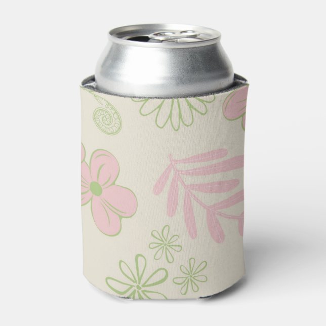 Pink Green Floral Watercolor Botanical Drink  Can Cooler (Can Front)