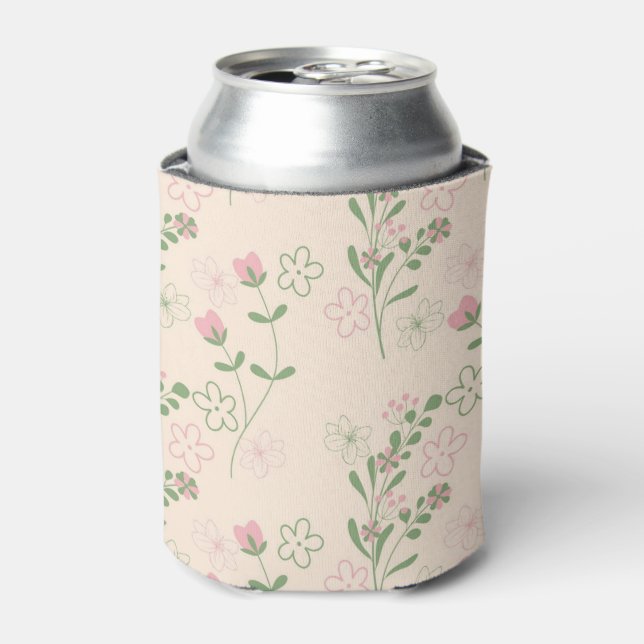 Pink Green Floral Watercolor Botanical Drink  Can Cooler (Can Front)
