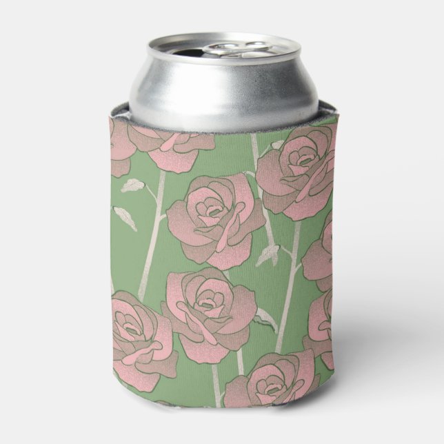 Pink Green Floral Watercolor Botanical Drink  Can Cooler (Can Front)