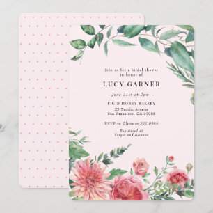 Pink Green Floral Watercolor Bridal Shower Invitation