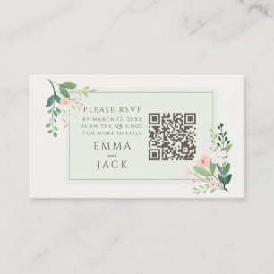 Pink green Floral Wedding RSVP QR Code Enclosure Card