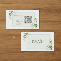 Pink green Floral Wedding RSVP QR Code