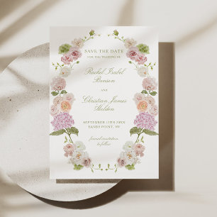 Pink Green Floral Wedding Save The Date