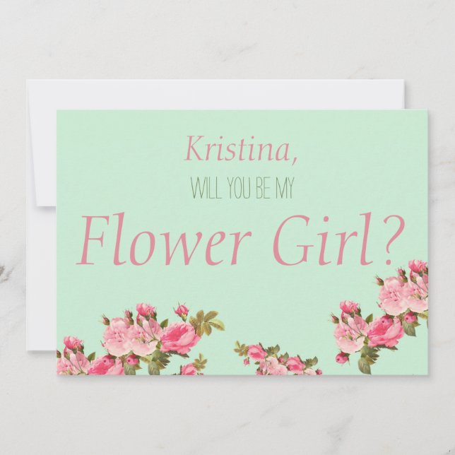 Pink Green Floral Will You Be My Flower Girl Invitation (Front)
