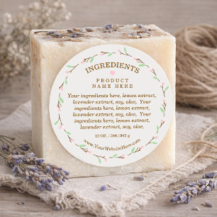 Pink & Green Floral  Wreath Ingredients List Label