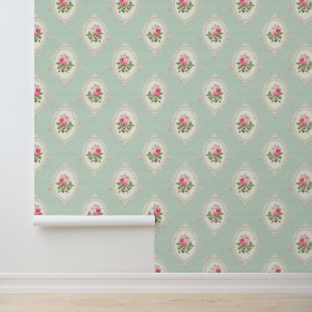 Pink/ Green Florals Wallpaper (Application)
