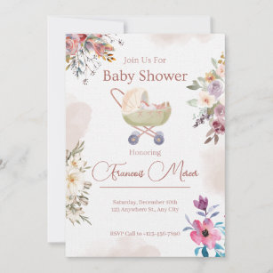Pink Green Flower Baby Shower Invitation