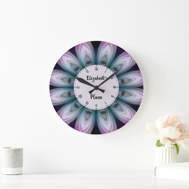 Pink & Green Flower Mandala  Large Clock (Home)