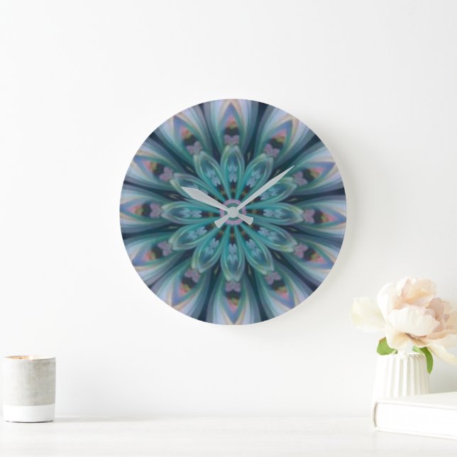 Pink & Green Flower Mandala  Large Clock (Home)