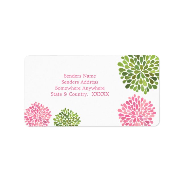 Pink & Green Flower Petal Blooms Address Labels (Front)