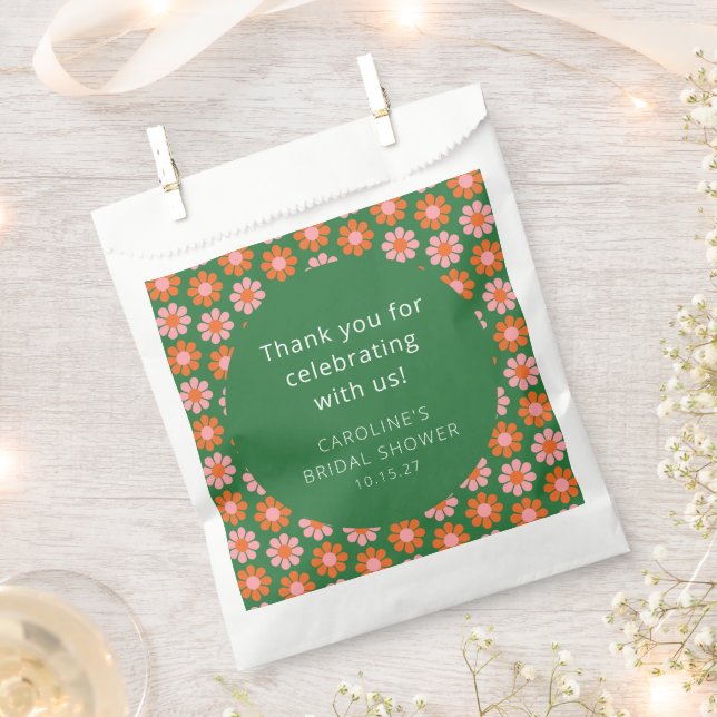 Pink Green Flowers Bridal Shower Custom Thank You Favour Bag (Clipped)