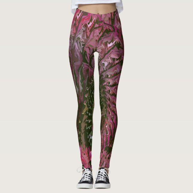 Pink Green Fractal Art Leggings (Front)