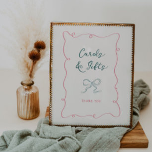 Pink Green Frame Ribbon Bridal Shower Cards Gifts  Poster