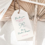 Pink Green Frame Ribbon Bridal Shower Gift Tags<br><div class="desc">These thank you tags feature a beautiful hand-drawn ribbon in a fun and playful style accompanied by a casual,  handwritten font that perfectly captures the excitement and joy of the occasion.
The tags come in a fun colour scheme of jungle green and pink.</div>