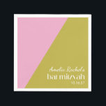 Pink Green Geometric Colour Block Bat Mitzvah  Napkin<br><div class="desc">Modern Pink and Moss Green Colour Block Bat Mitzvah Napkins</div>
