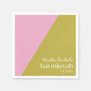 Pink Green Geometric Colour Block Bat Mitzvah  Napkin