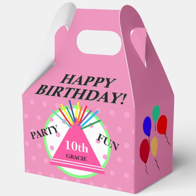 Pink Green Geometric Polka Dots Party Hat Favour Box (Front)