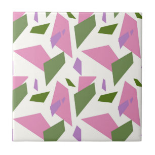 Pink Green Geometric Shapes Seamless Pattern Ceramic Tile