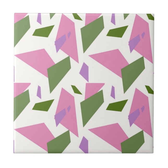 Pink Green Geometric Shapes Seamless Pattern Ceramic Tile (Front)