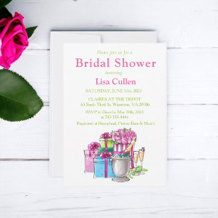 Pink Green Gifts Champagne Glasses Invitation