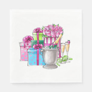 Pink Green Gifts Champagne Glasses Napkin