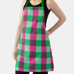 Pink Green Gingham Check Design Apron