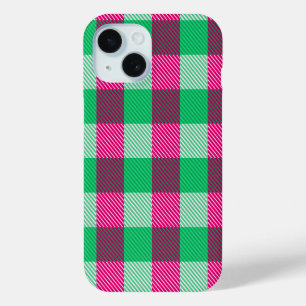 Pink Green Gingham Check Design iPhone 15 Case