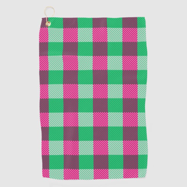 Pink Green Gingham Check Design  Golf Towel (Front)