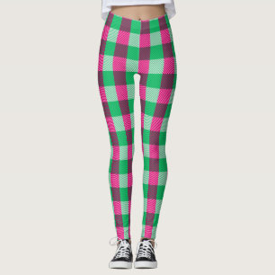 Pink Green Gingham Check Design  Leggings