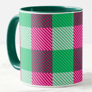 Pink Green Gingham Check Design Mug