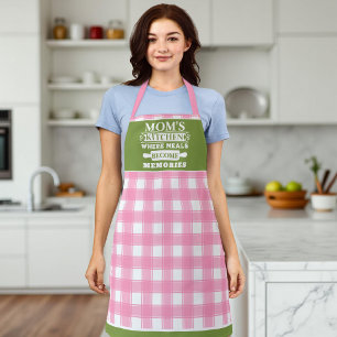 Pink Green Gingham Mum's Meals Become Memories Apron