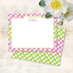 Pink Green Gingham Preppy Girly Stationery Card<br><div class="desc">This design features space for a name on a preppy gingham pattern background. Click the customise button if you would like to move/scale the images and further modify the text! Variations of this design, additional colours, as well as coordinating products are available in our shop, zazzle.com/store/doodlelulu. Contact us if you...</div>