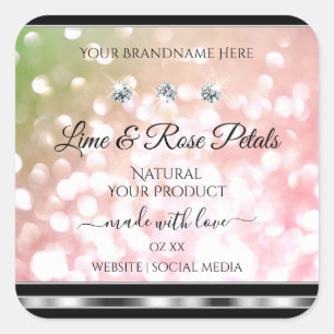 Pink Green Glitter Product Labels Diamonds Silver