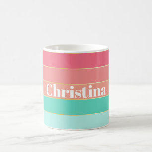 Pink Green Gold Custom Summer Colour Block Stripes Coffee Mug