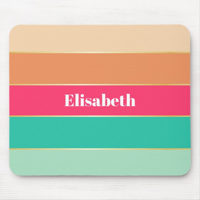 Pink Green Gold Custom Summer Colour Block Stripes Mouse Pad (Front)