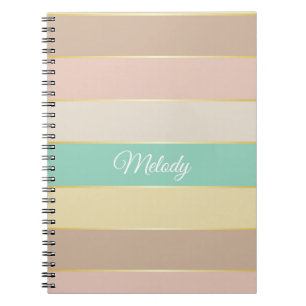 Pink Green Gold Custom Summer Colour Block Stripes Notebook